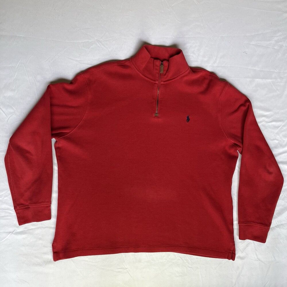 Polo Ralph Lauren Sweater Mens XL Red Quarter Zip Mock Neck Pullover Pony Logo